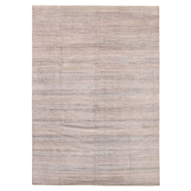 ECARPETGALLERY Hand-knotted Silk Shadow Grey Silk, Wool Rug - 9'9 x 14'2 - Light Grey - 9'9 x 14'2