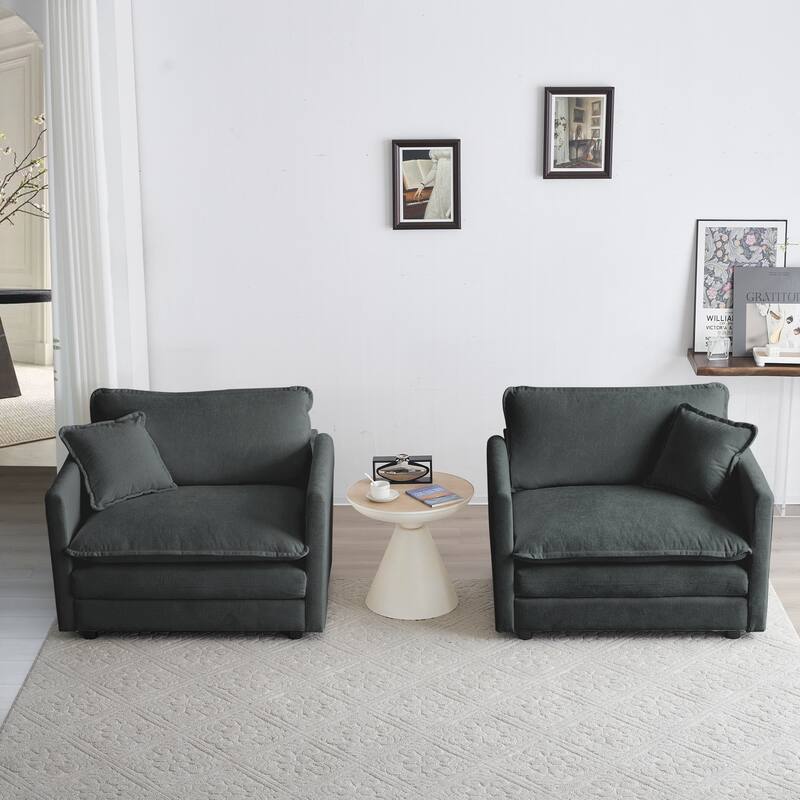Chenille Accent Chair Set of 2, Comfy Reading Chair, Cozy Armchair for Living Room, Bedroom, Family Room, Reading Nook