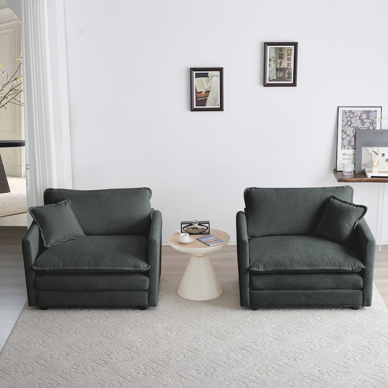 GDFStudio - Lincoln Chenille Upholstered Armchair with Pillow（Set of 2）