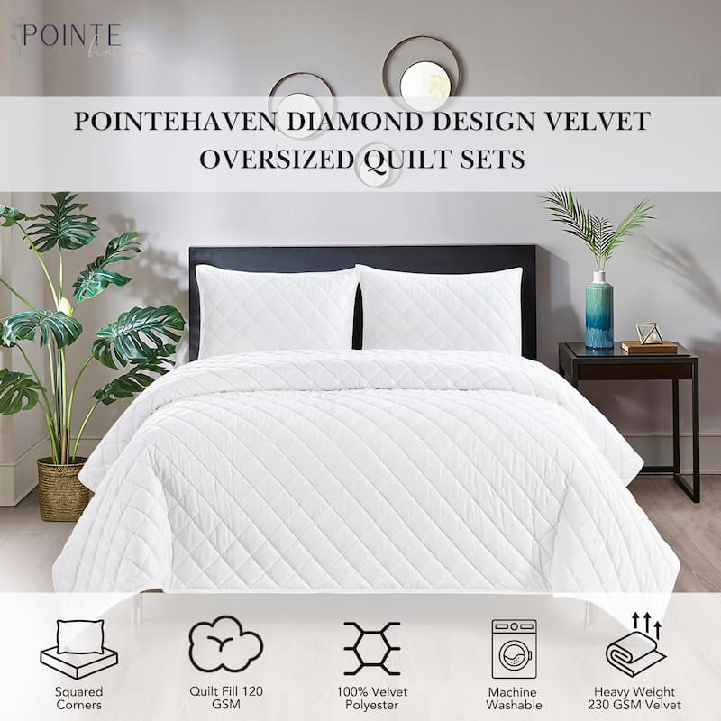 Pointehaven Heavy-Weight Oversized Diamond Design Velvet Quilt Sets