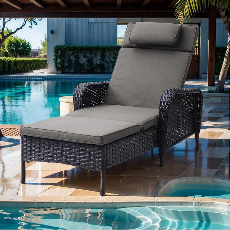 Outdoor Patio Chaise Lounge Chairs with Cushion - Brown-Grey