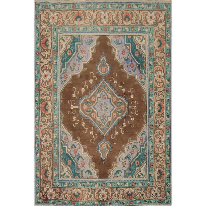 Hand Knotted Oriental 100% Wool Carpet Traditional Floral Brown Tabriz Area Rug - 6' 6'' X 4' 7''