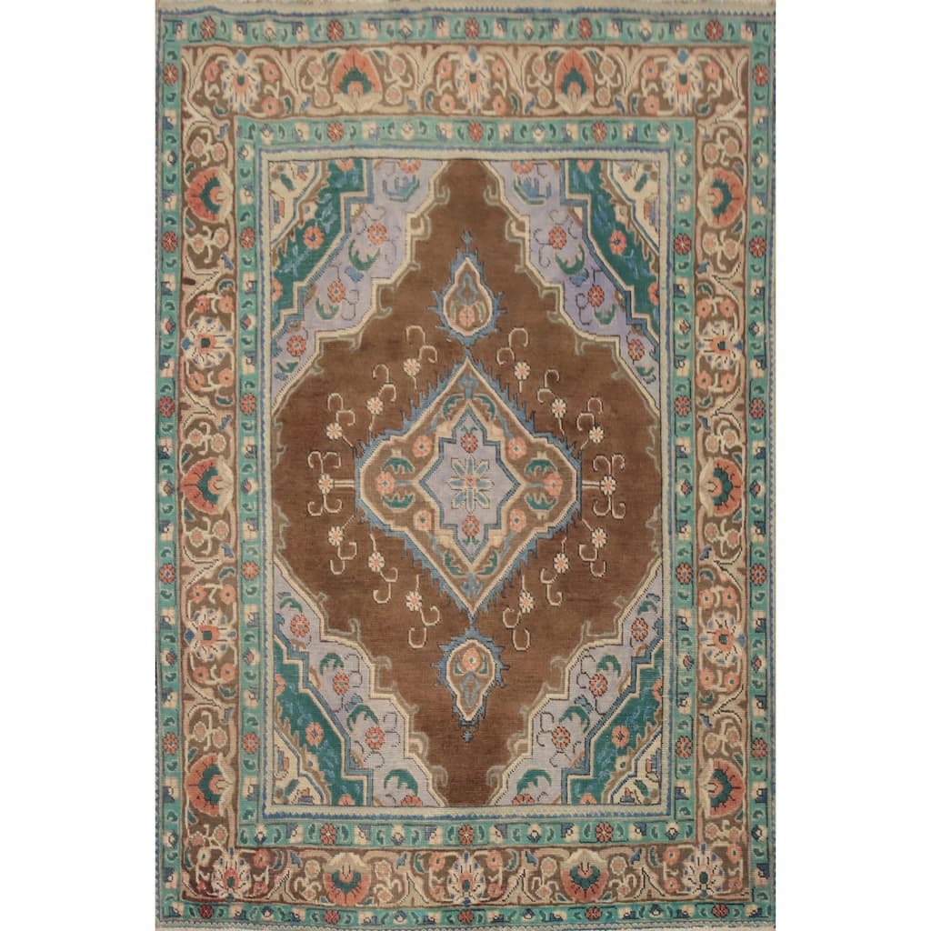 Hand Knotted Oriental 100% Wool Carpet Traditional Floral Brown Tabriz Area Rug - 6' 6'' X 4' 7''