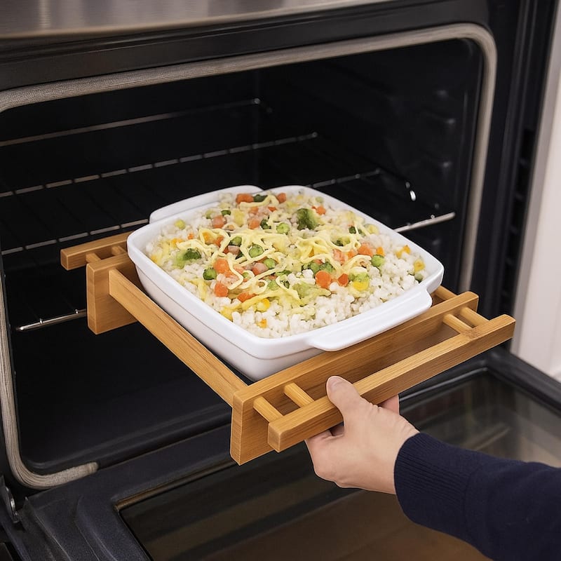 Creative Home Grand Buffet Stoneware Square Baking Dish with Bamboo Cradle