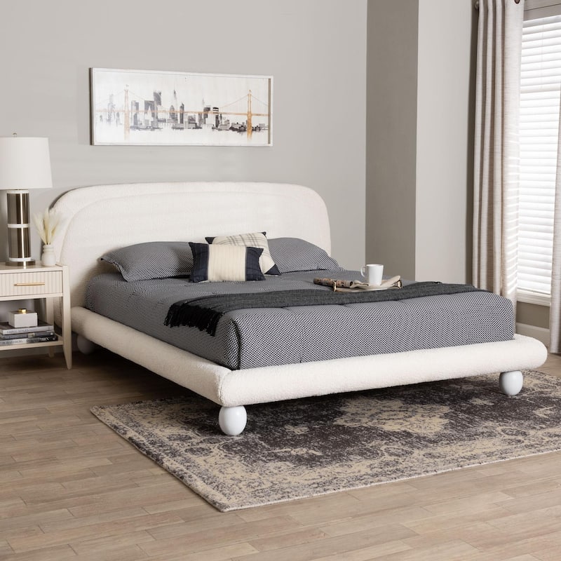 Eladio Modern Luxe Ivory Boucle Fabric Queen Size Bed