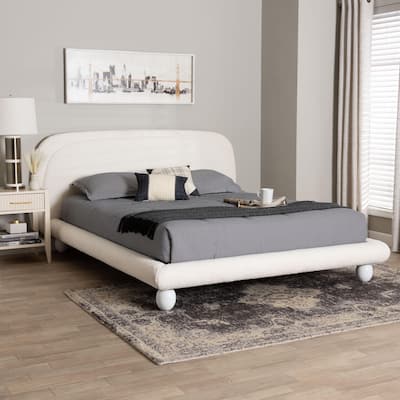 Eladio Modern Luxe Ivory Boucle Fabric Queen Size Bed