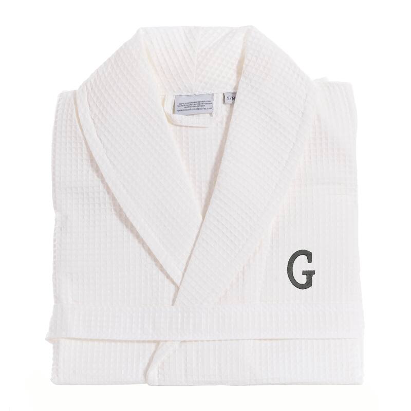 Authentic Hotel and Spa Monogrammed Turkish Cotton Unisex Waffle Weave Bath Robe - S/M - G
