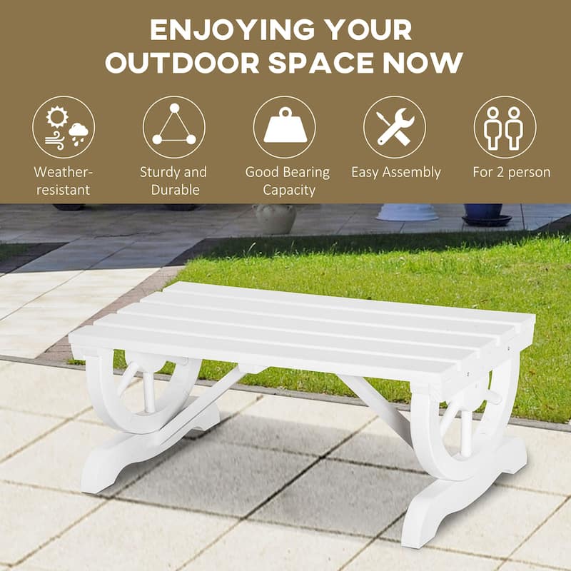 Outsunny 2-Person Wood Outdoor Garden Bench with a Unique Wheel Designed Legs - 38.5" W x 19.75" D x 15.5" H