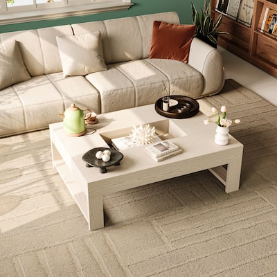Modern Minimalist White Wood-grain Coffee Table End Table: Style and Function Combined