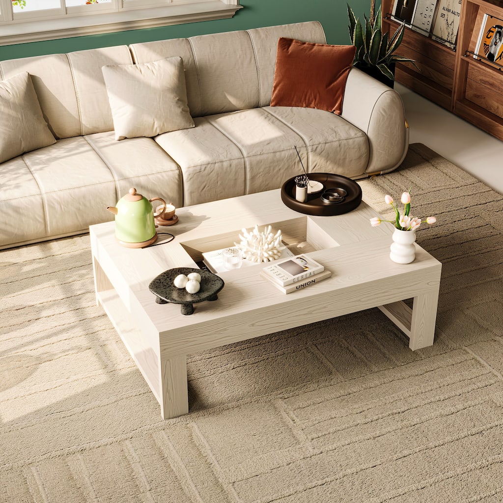 Modern Minimalist White Wood-grain Coffee Table End Table: Style and Function Combined