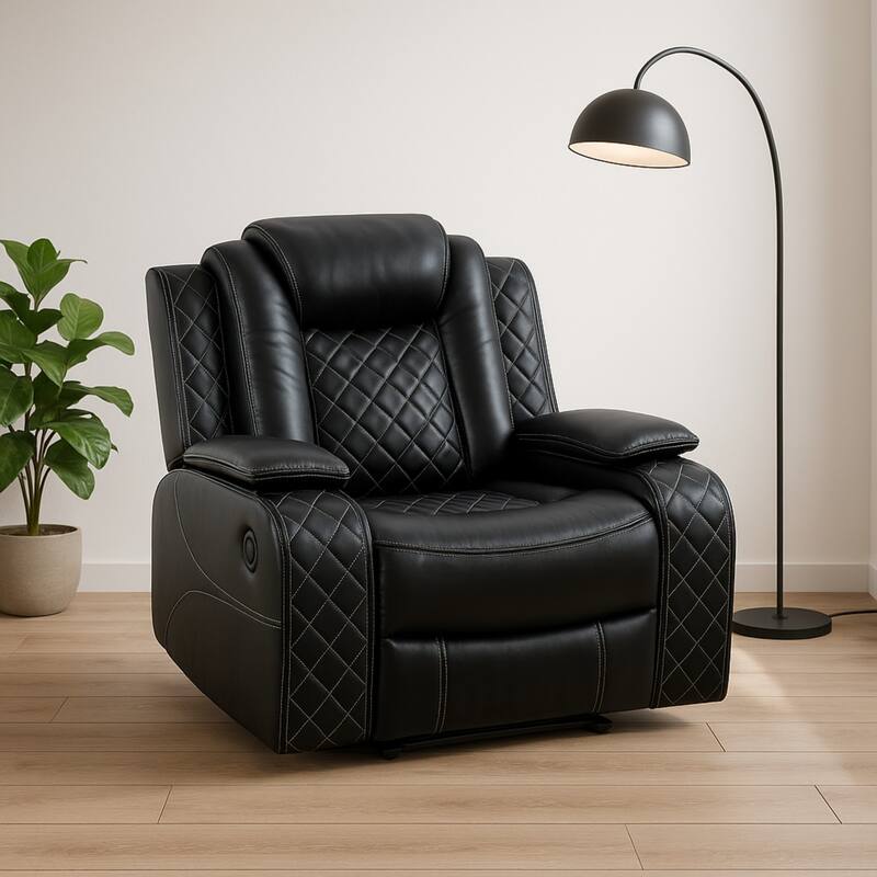 Modern Breathing Leather Recliner Chair with Ambient Lighting and USB-Powered LED - Black