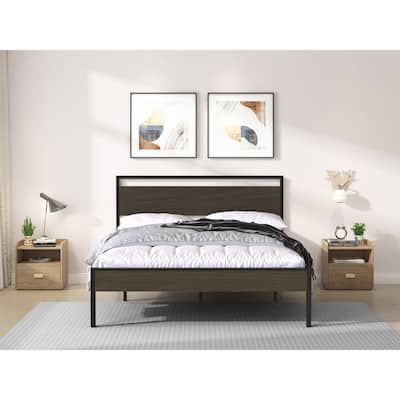 Queen Ceres Metal Bed with Wood Headboard