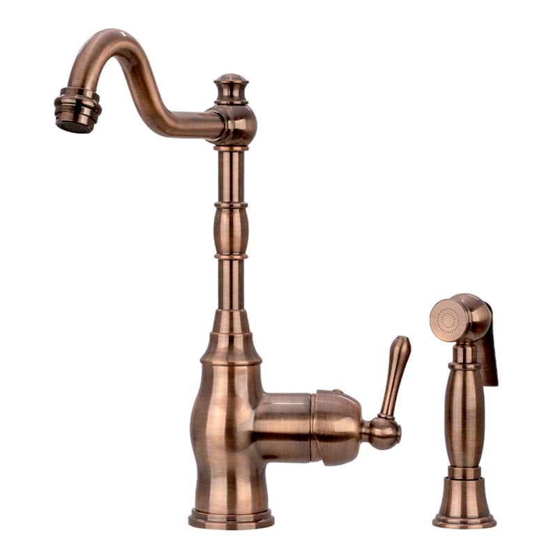One-Handle Copper Widespread Kitchen Faucet with Side Sprayer - Antique Copper