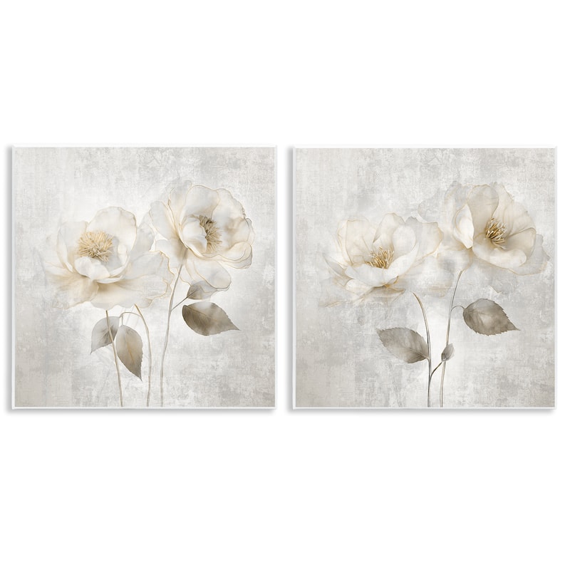Stupell Soft Chic Roses Wall Plaque Art Design By Irene Weisz (Set of 2) - 12 x 12