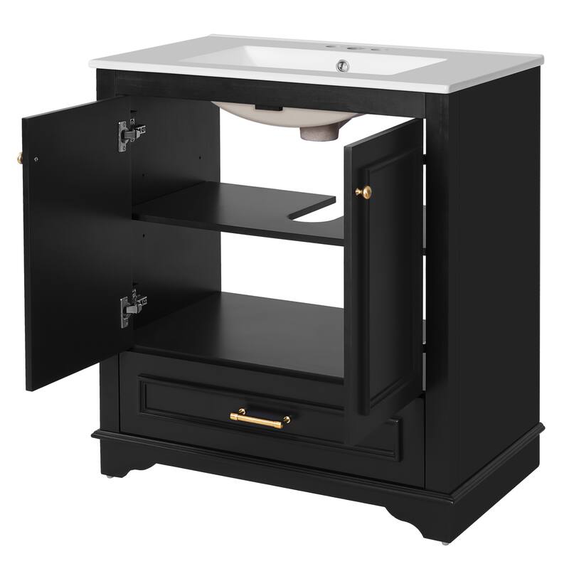Roomfitters 30" Bathroom Vanity with Sink, Wood Frame Freestanding Bathroom Cabinet with 2 Soft-Closing Doors and Bottom Drawer