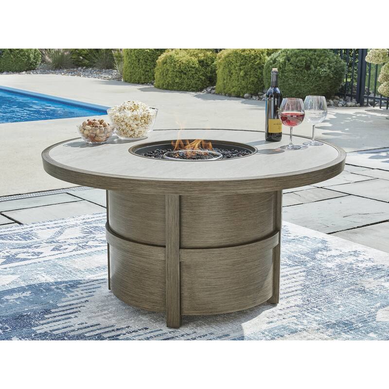 Signature Design by Ashley Rainier Ranch Beige Fire Pit Table - 47.99" W x 47.99" D x 25" H