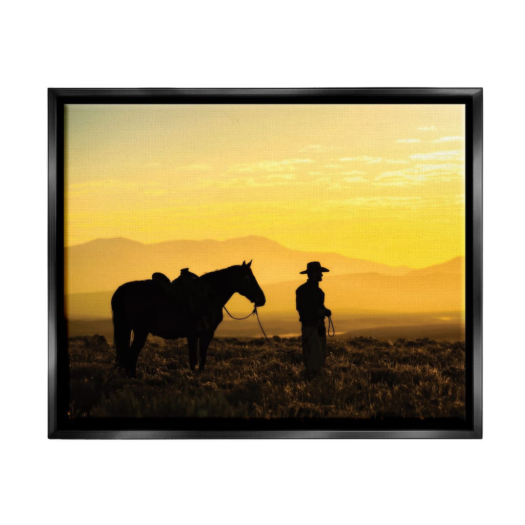 Stupell Cowboy Sunset Landscape Framed Floater Canvas Wall Art Design by PBurchettePhoto