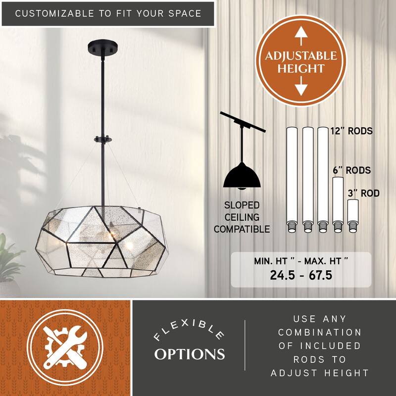 Euclid Mercury Glass/ Brass Mid-Century Modern Pendant Light