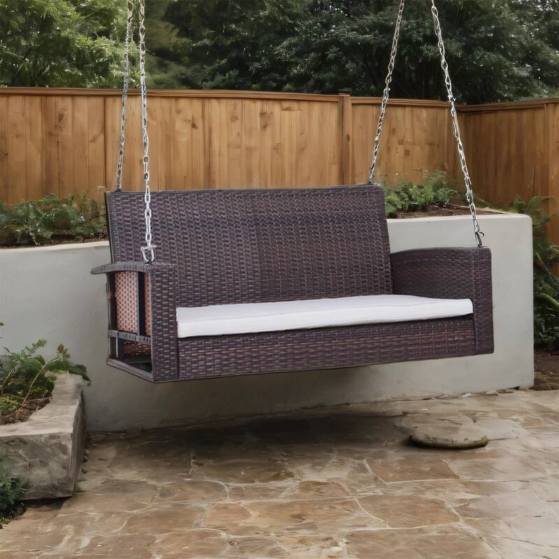 Outdoor Wicker Hanging Swing Bench with Metal Frame,550 lbs Capacity