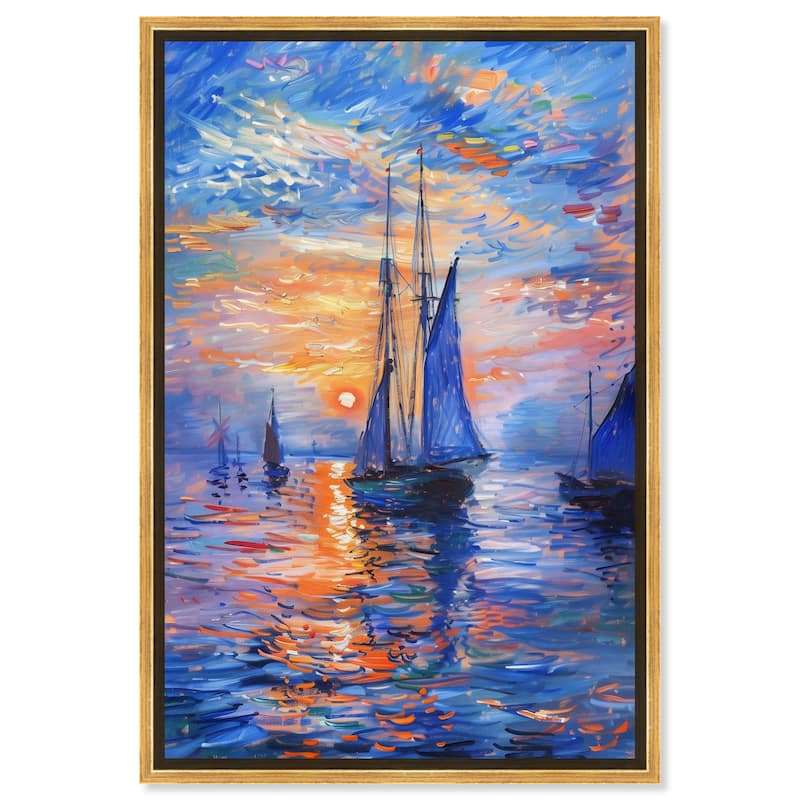 Art Remedy Night Sea Breeze Framed Sailing 1 Piece Canvas Wall Art - 31 x 46 - Gold