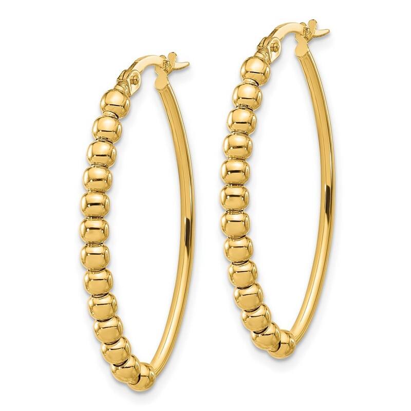 Curata 14k Yellow Gold Polished Beaded Oval Hoop Earrings - 33.62x19.14mm