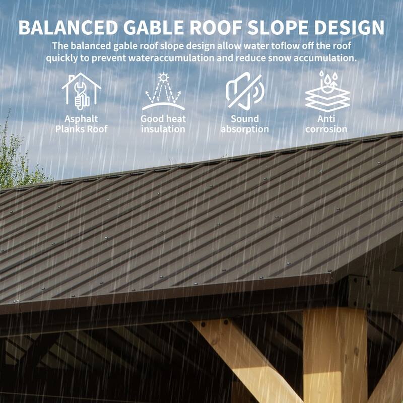 Domi 12' X 20' Hardtop Gazebo with Galvanized Steel Gable Roof and Wood Grain Aluminum Frame，Outdoor Permanent Gazebo