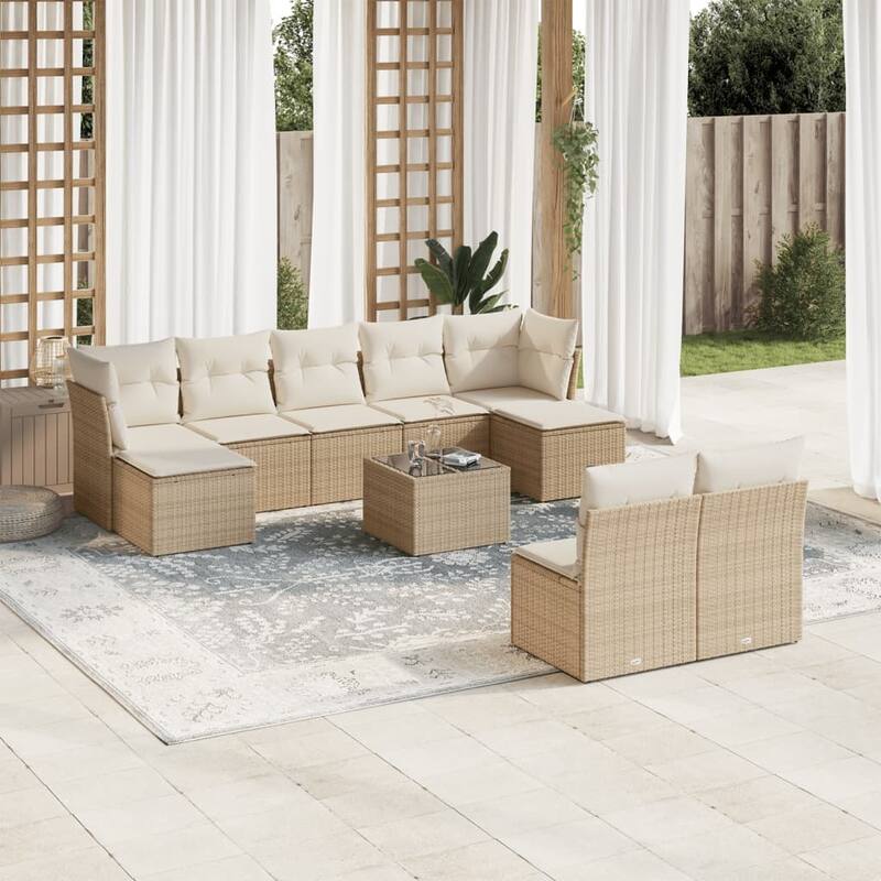 vidaXL Garden Sofa Set Beige PE rattan, powder-coated steel, tempered glass - 21.7 x 21.7 x 14.6