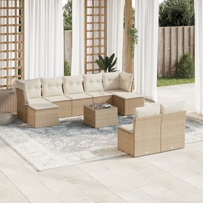 vidaXL Garden Sofa Set Beige PE rattan, powder-coated steel, tempered glass - 21.7 x 21.7 x 14.6