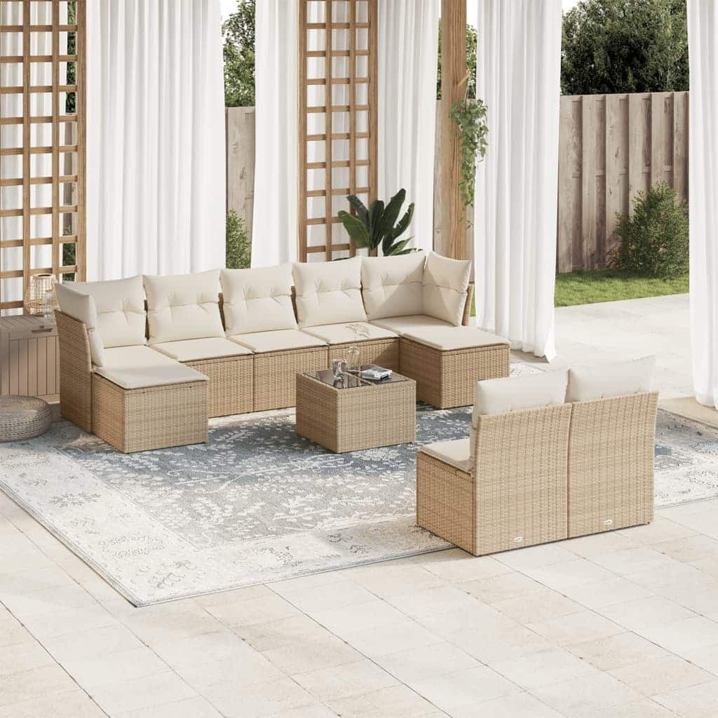 vidaXL Garden Sofa Set Beige PE rattan, powder-coated steel, tempered glass - 21.7 x 21.7 x 14.6