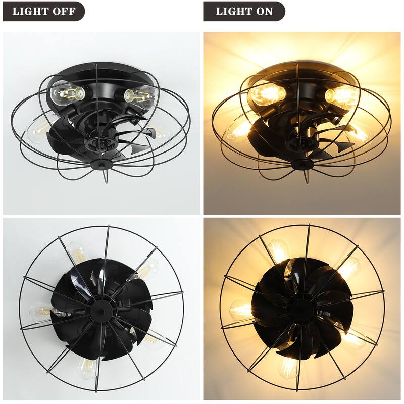 Depuley 20" Caged Ceiling Fan with Lights Remote Control Farmhouse Timer 3-Speed Flush Mount Ceiling Fan for Living Room
