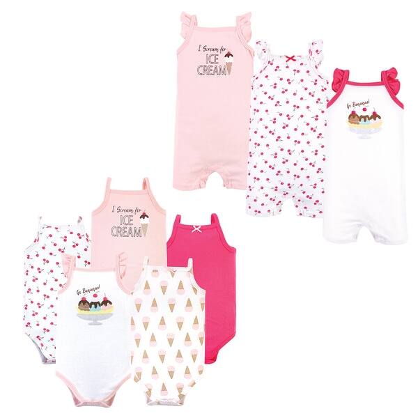 slide 1 of 1, Hudson Baby Infant Girl Cotton Bodysuits and Rompers, 8-Piece, Banana Split 0 - 3 Months - Pink