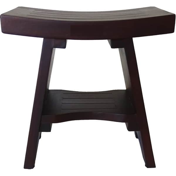 Contemporary Teak Shower Bench with Shelf in Brown Finish Contemporary Teak Shower Bench with Shelf in Brown Finish