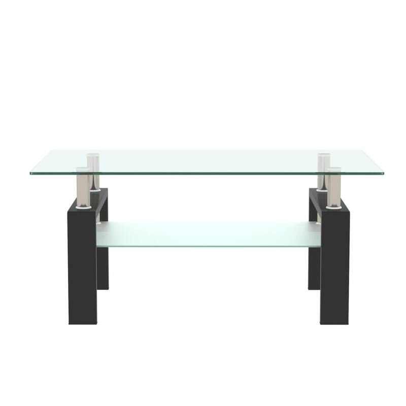 Modern 2-layer Glass Coffee Table with Metal Tube Frame