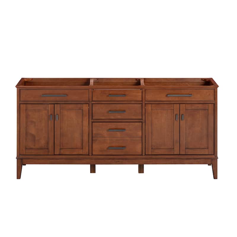 Madison 72 in. Double Bathroom Vanity Cabinet - 72"W x 21"D - Tobacco