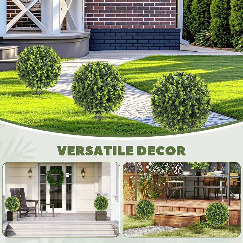 Set of 2 Artificial Eucalyptus Topiary Balls Realistic UV Resistant with Aluminum Stake for Indoor - 15.7" Dia. x 22.1" H