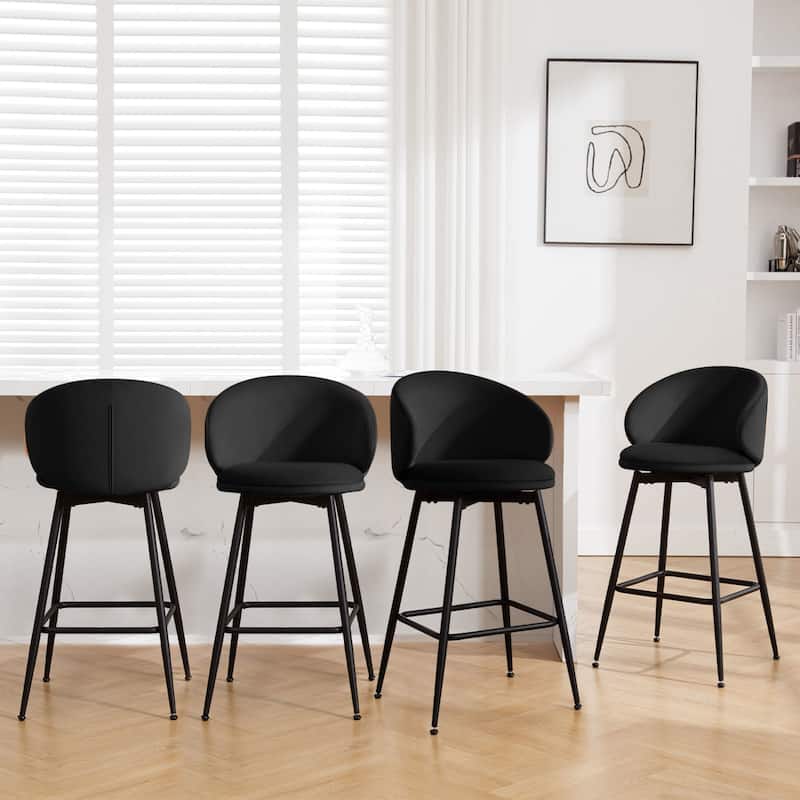 26"/ 30" Upholstered Swivel Bar Stools Counter Height Barstool - Set of 4 - Black - Bar Height