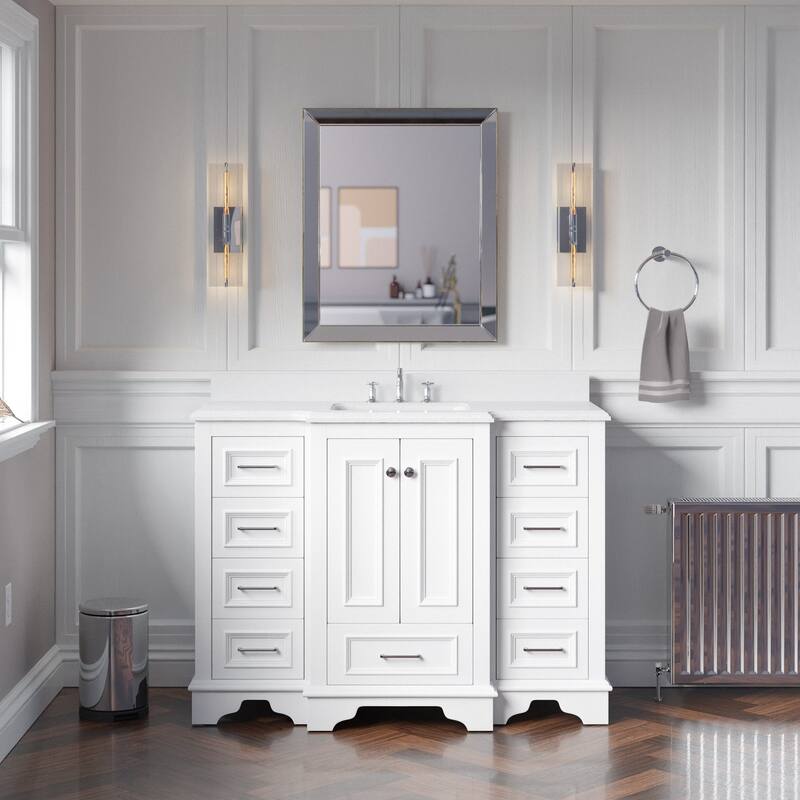 KitchenBathCollection Nantucket 48" Bathroom Vanity with Quartz Top - White