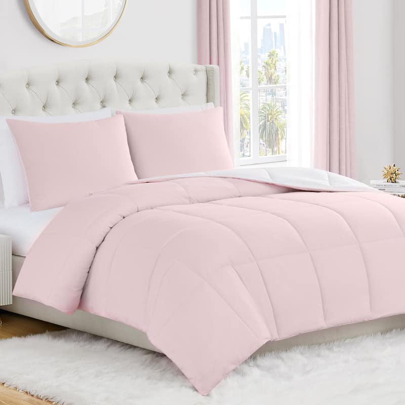 Juicy Couture Box Stitch Reversible Comforter Sets - Full/Queen - Pink Marshmallow/White