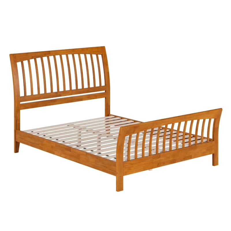 Solid Wood Low Profile Platform Bed - Light Toffee Finish - Sleigh Headboard & Footboard - Queen & King Sizes
