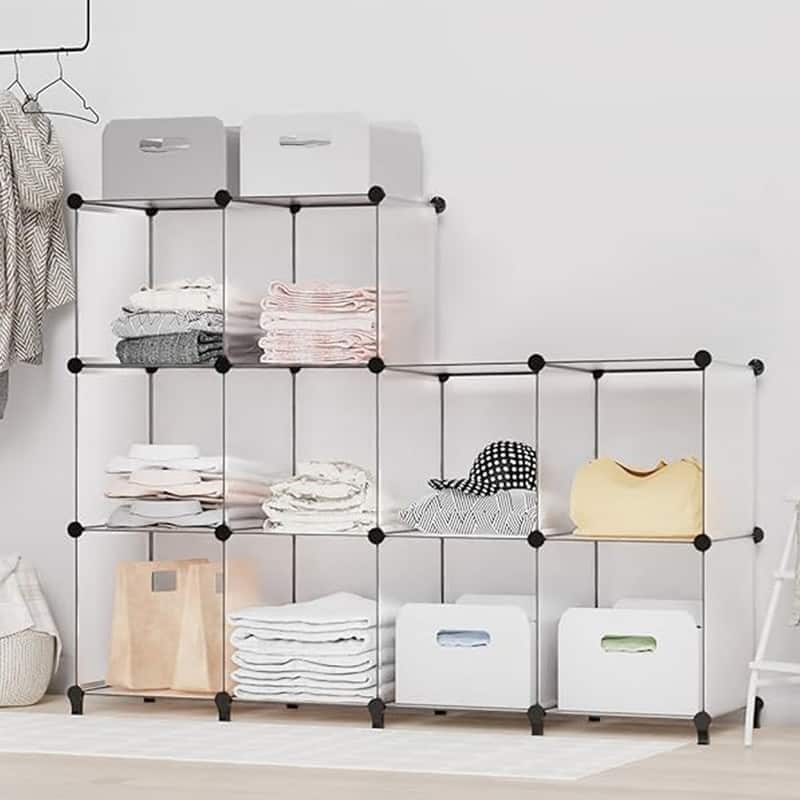 10 Cube Stackable Shoe Rack Organizer DIY Plastic Shoe Storage Cabinet for Closet & Entryway - N/A
