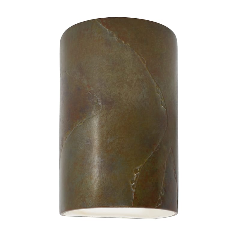 Justice Design Ambiance - Small Cylinder Wall Sconce - Open Top & Bottom (Outdoor) - Replaceable Bulb - Tierra Red Slate