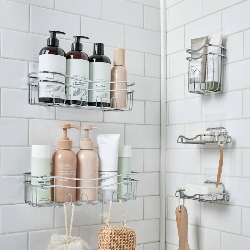 Bath Bliss 5 Piece Adhesive Shower Caddy Organizer in Chrome