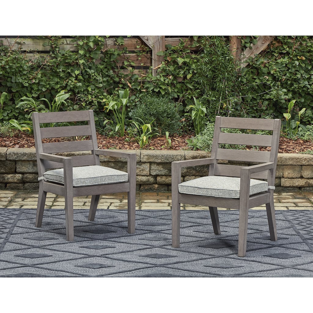 Signature Design by Ashley Hillside Barn Gray/Brown Outdoor Dining Arm Chair (Set of 2) - 25.38" W x 26.88" D x 37" H