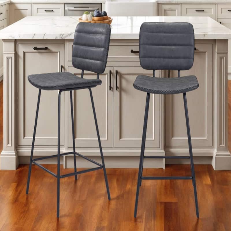 Set of 2 Modern Black Faux Leather Counter Height Bar Stools with Low Back & Steel Frame - 19.5" x 16.9" x 37.8"
