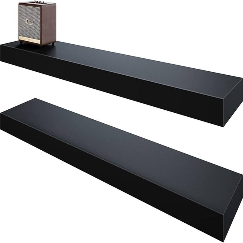 Floating Shelves40 in W x 8in D Wall Mounted Wooden Shelves with Invisible Brackets Set of 2 - 7"D x 40"W x 2"H - Black