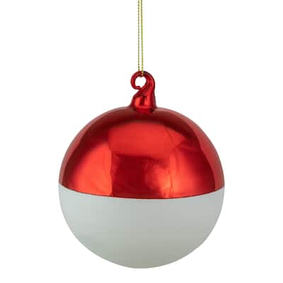 Shiny and Matte Christmas Glass Ball Ornament - 3.5" - Red and White