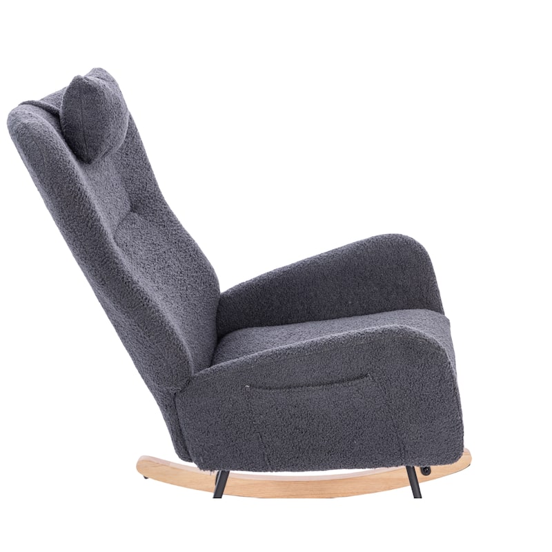 Anmytek Teddy Upholstered Soft Padded Comfy Nursery Rocking Chair Accent Chair for Living Room Bedroom