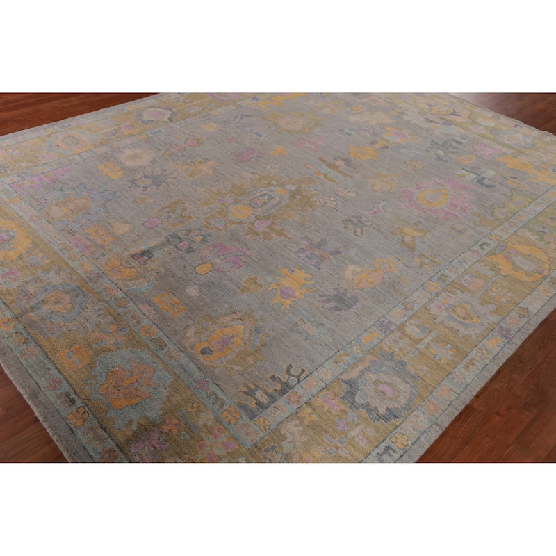 Hand Knotted Oriental 100% Wool Carpet Transitional All-Over Greys & Charcoal Oushak Area Rug - 9' 3'' X 7' 9''