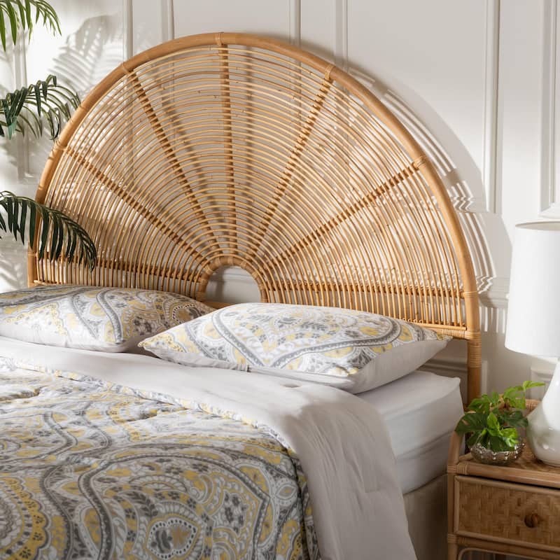 Nina Modern Bohemian Honey Rattan Queen Size Standalone Headboard