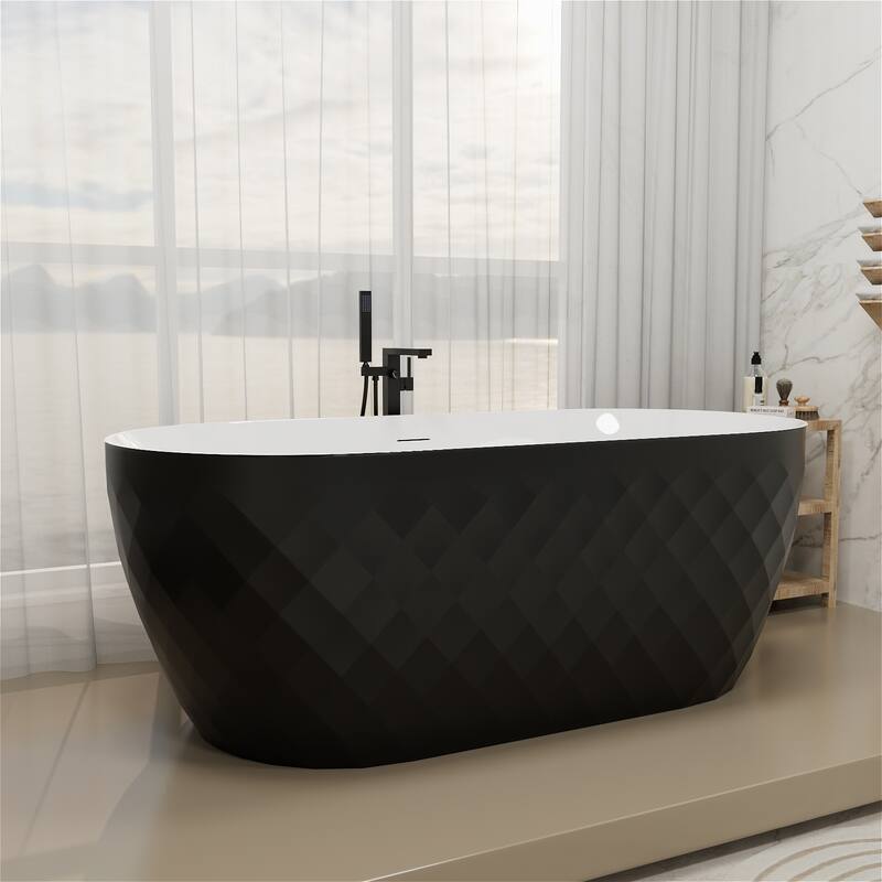 59 in. x 28 in. Acrylic Flat Bottom Non-Whirlpool Soaking Bathtub in Black